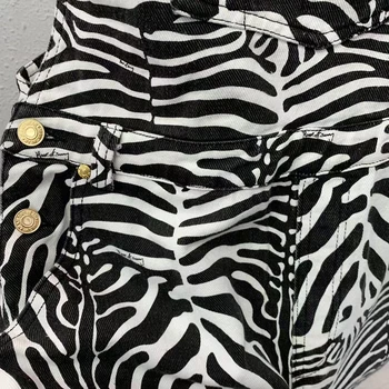 TWOTWINSTYLE Zebra Vzor Džínsové Nohavice Pre Ženy, Námestie Golierom bez Rukávov Vysoký Pás Voľné Nohavice Žena 2021 Módny Štýl