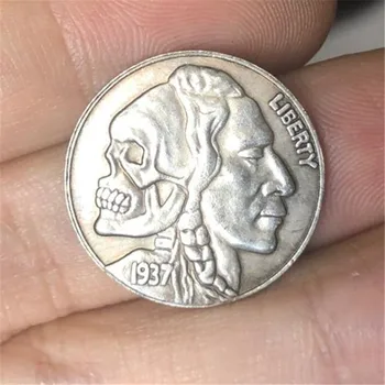 1937 Skullhead Tvár 21 MM Mince Kópiu Kovové Starý Štýl Domáce Dekorácie Kolo Mince Kolekcie Darček, Suvenír