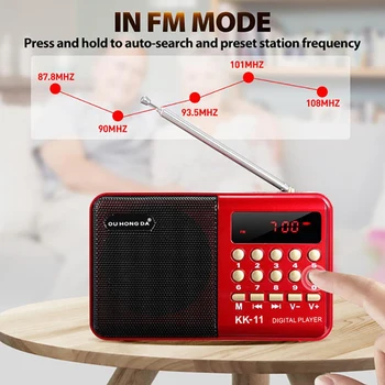 1Pcs Červená Mini Prenosné Digitálne Rádio Prenosné Digitálne FM USB TF MP3 Prehrávač Dobíjacie Reproduktor Stlačte tlačidlo Na Zvýšenie Hlasitosti
