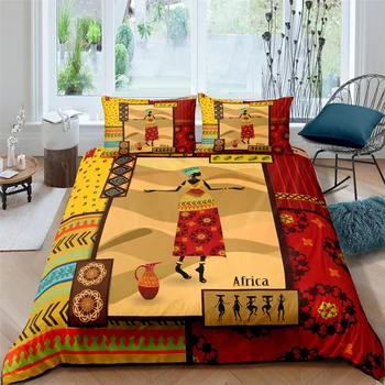 ZEIMON Afrike Perinu Nastaviť Retro Exotické posteľná bielizeň Nastaviť Kmeňové Žena Deka Kryt Kráľovná Červená Oranžová Posteľ Nastaviť Geometrické bytového Textilu