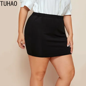 TUHAO Plus Veľkosť 8XL 7XL 6XL 5XL dámske Sukne Jednoduché Elastické Krátke Sukne Office Lady Bežné Ženské Sukne Oblečenie Solid Black