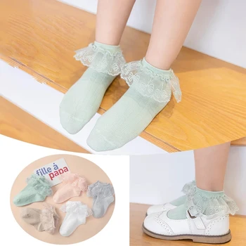 Jednofarebné Čipky ponožky pre princeznú dievčatá teplejšia bavlna roztomilý Malý kvetinový dieťa deti ponožky jar jeseň Členok módne Ponožky