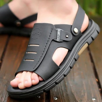 Pánske Kožené Sandále 2021 Lete Nové Ležérne Módne Dvojakým použitím Soft-Soled Non-Sklzu v Strednom Veku Otec Pláže Topánky