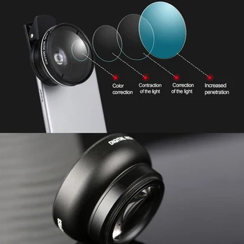 PhoneLens 0.45 x širokouhlý Objektív Rybie Oko Makro Objektívy Kamery Súpravy S Klip Objektív Rozsah použitia so Zameraním Vzdialenosti 3-6typ
