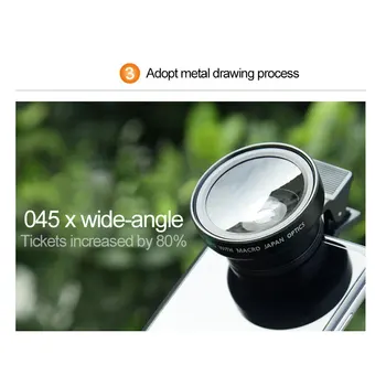 PhoneLens 0.45 x širokouhlý Objektív Rybie Oko Makro Objektívy Kamery Súpravy S Klip Objektív Rozsah použitia so Zameraním Vzdialenosti 3-6typ