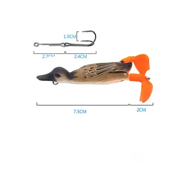 9.5 cm 12g Vrtule plutvy kačica Rybárske Lure Vyhýbal Rybárske Žaba Lákať 1Pcs Umelé Návnady Kačiatko, 3D Oči Deň Návnad Basy