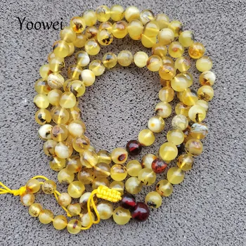 Yoowei 6 mm 19g Prírodný Žltý Náramok Skutočné 108 Rastlín Korálky Malá Budhistické Meditácie Náhrdelník 94 cm Nové Scenérie Amber Šperky