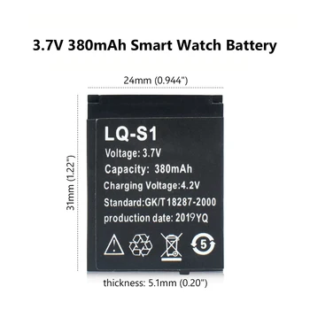 LQ-S1 3,7 V 380mAh Nabíjateľné lítiové Batérie, Smart Hodinky Batérie Pre QW09 DZ09 W8 A1 V8 X6
