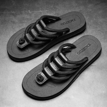 Kvalita flip flops mužov papuče dizajnéri značky pláži v lete človek sandále pekné bežné anti travel mens lano ručné muž prst