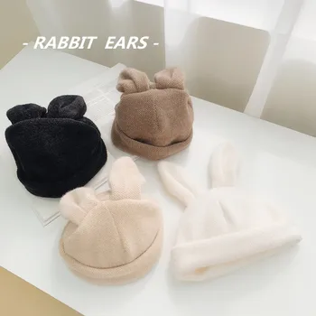 2021 módne roztomilý králik uši králik kožušiny klobúk ženy jeseň a v zime, pletené vlny klobúk zime teplé kórejská verzia Japonskej klobúk