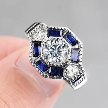 Klasický Obdĺžnikový Modrým Zirkónom Prstene Pre Ženy Nádherné Strieborné Farebné Šperky Prstene Pre Ženy Elegantné Svadobné Šperky