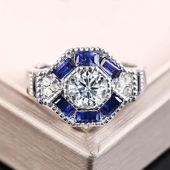 Klasický Obdĺžnikový Modrým Zirkónom Prstene Pre Ženy Nádherné Strieborné Farebné Šperky Prstene Pre Ženy Elegantné Svadobné Šperky