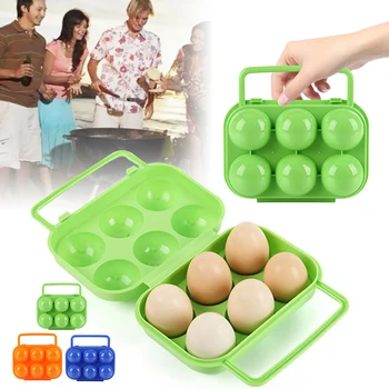 Plastové Farbou Prenosné 6 Vajec Plastový Obal Držiak Na Skladanie Vajcia Úložný Box Rukoväť Prípade Kuchyňa Sorage Okno Plastové Nástroj