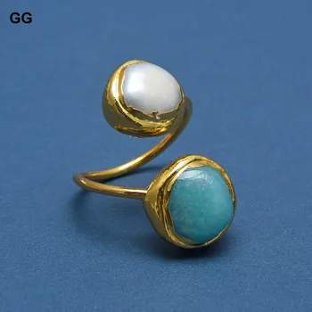 GuaiGuai Šperky Prírodné Sladkovodné Perly Zlatá Farba Rámu Pearl Prst Zelená Amazónie Krúžky Nastaviteľné Darček Pre Ženy