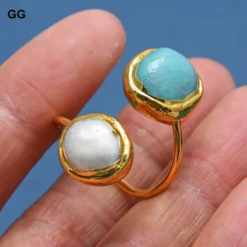 GuaiGuai Šperky Prírodné Sladkovodné Perly Zlatá Farba Rámu Pearl Prst Zelená Amazónie Krúžky Nastaviteľné Darček Pre Ženy