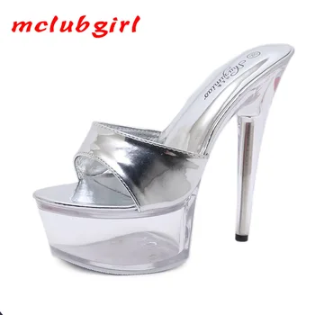 Mclubgirl Modely Sexy Super 15 CM Stiletto Platformu Sandále Priehľadný Kryštál Topánky, Svadobné Topánky Večer High-Náklon LFD