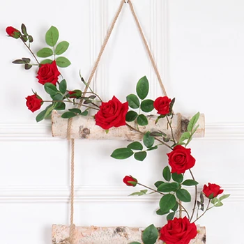 177cm Hodváb Rose Ivy Viniča Svadobné Dekorácie Umelé Kvety So Zelenými Listami Ratanové Závesné Garland Strany Domácej Záhrade Dekor