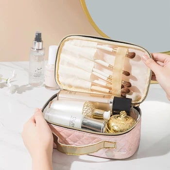 SHIYUN Kožené Argyle Prenosné Ženy Kozmetická Taška Multifunkčné Nepremokavé Cestovné Skladovanie Organizovať Ženské Kabelky make-up Prípade