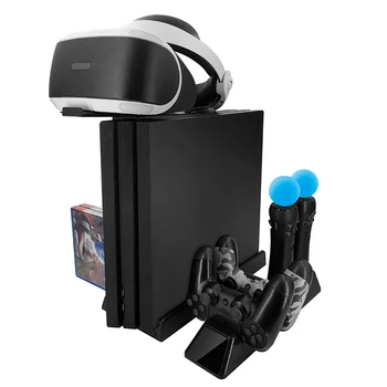 Pre PS VR PS Move PS4 Pro/Slim Vertikálny Stojan, Nabíjací Dok Stanica Disk s Hrou Skladovanie Chladiaci Ventilátor pre 4 P4 Acces