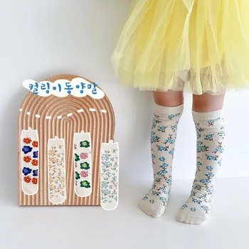 4Pairs/veľa Baby Ponožky Jar Jeseň Deti Ponožky kórejský Krásny Kvet Bavlny Deti, Dievčatá Trubice Ponožky
