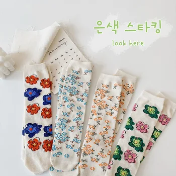 4Pairs/veľa Baby Ponožky Jar Jeseň Deti Ponožky kórejský Krásny Kvet Bavlny Deti, Dievčatá Trubice Ponožky