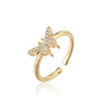 Zlatá Farba Roztomilý Motýľ Ženy snubný Prsteň Otvorený Koniec Dizajn Veľkoobchod Bling CZ Zapojenie Šperky Darček k Narodeninám