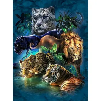 Gatyztory Tiger, Lev, Leopard Diy Maľovanie Podľa Čísel Zvieratá Handpainted Súpravy Plátno Farebné Steny Výzdoba Rám