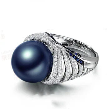 Vintage Blue Pearl Prstene Pre Ženy White&Blue CZ Kameň Vložkou Módne Šperky Elegantná Dáma Svadobné Party Darček Striebornom Krúžku