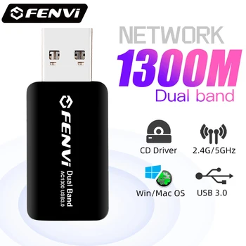 1300Mbps Dual Band fenvi USB 3.0 Bezdrôtový AC Adaptéra Wifi 2.4 G&5G 802.11 ac 600, Wi-fi Prijímač Siete pre Notebook PC Mini Dongle