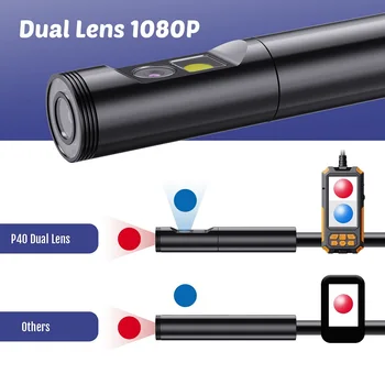 Industrielle inspektion endoskop Dual kamera 4,3 palcový IPS bildschirm HD1080P 8mm Semi-starre kabel Wasserdichte 2600 mAh P40