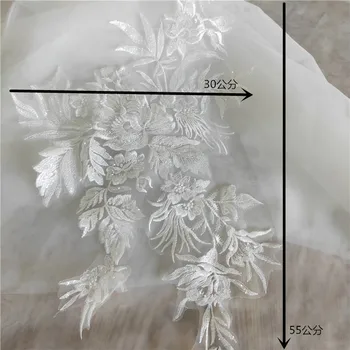 2 KS/1Pair Slonoviny Sequin Vyšívané čipky leaf kvety Patch Ručné DIY Svadobné šaty Hrudník chrbát príslušenstvo RS3098