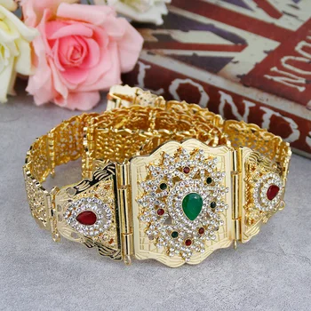 Sunspicems Zlatá Farba Crystal Maroko Pás pre Ženy Kaftane Páse Nastaviteľná Dĺžka Reťazca Arabských Alžírsko Svadobné Šperky Darček