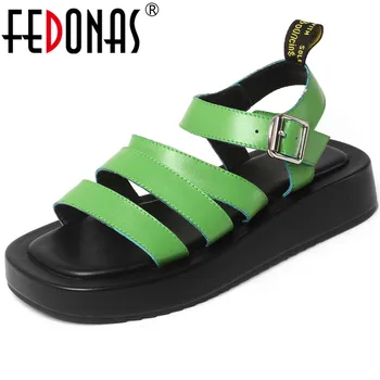 FEDONAS Pracky Ženy Sandále 2021 Letné Nový Príchod Ženy Ploché Topánky Originálne Kožené Módne Kvality Základné Prom Topánky Žena