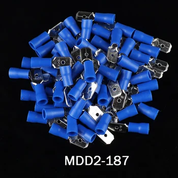 1000pcs MDD2-187 Modrá AWG16-14 Mosadz Izolačné Krimpovacie Svorkovnice Konektory Samec Terminálu
