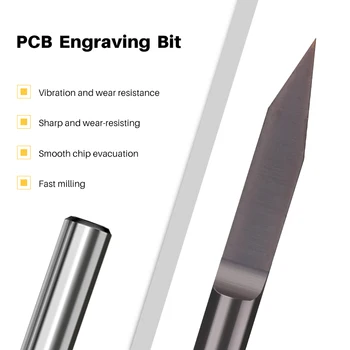 PCB Gravírovanie Bitov 3.175 mm Stopkou V Tvare Rezbárstvo Bit PCB 3D Frézovanie Fréza 30 Stupňov Tip 0.1-0.2 mm Konci Mlyn CNC Frézovanie Nástroj
