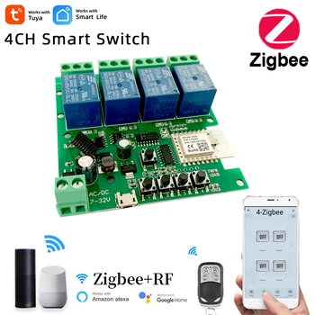 1/2 4CH Zigbee Smart Light Switch Modul DC 5/12/32V RF 433 Prijímač Relé 10A Pracovať s Alexa Google Asistent,Tuya Inteligentný Život