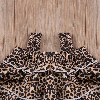 2021 Baby Dievčatá v Lete Dva Kus krásne Nastaviť Módne Leopard Volánikmi Podväzkové Top a jednofarebné Obväz Krátke Nohavice