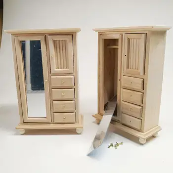 1:12 Miniatúrny domček pre bábiky 3D Drevený Nábytok, Skrine, Multifunkčný Pevné Rozsahu Spálňa Scény Ornament, Zrkadlo, Skriňa