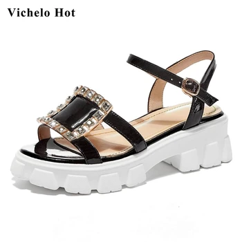 Vichelo Hot típat prst vysoké podpätky hrubé dno drahokamu námestie pracky módne kórejskej ulici pekná holka datovania sandále ženy L19