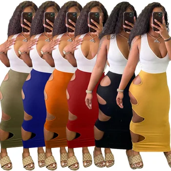 Šaty pre Ženy 2021 V Krku bez Rukávov Bodycon Šaty Žien Solid Farba Hot Klub Partywear Sexy Módne Dlhé Šaty Otvor Šaty
