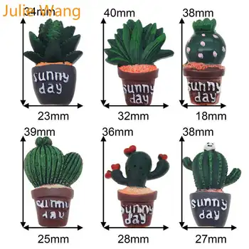 Julie Wang 6PCS Živice Kaktus Flatback Zelená Črepníkové Rastliny Cabochon Charms Slnečný Deň Prívesok Šperky Čo Príslušenstva Telefónu Dekor