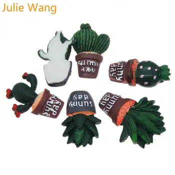 Julie Wang 6PCS Živice Kaktus Flatback Zelená Črepníkové Rastliny Cabochon Charms Slnečný Deň Prívesok Šperky Čo Príslušenstva Telefónu Dekor