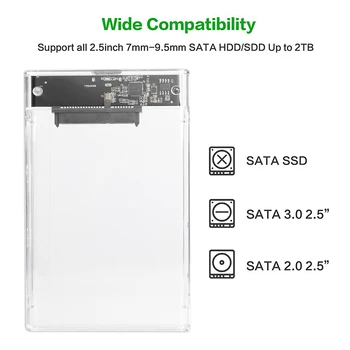 2.5 palcový USB3.0 HDD Enclosure SATA III, USB 3.0 SSD Pevný Disk Prípade Transparentné Mobile Externý HDD puzdro pre Notebook PC