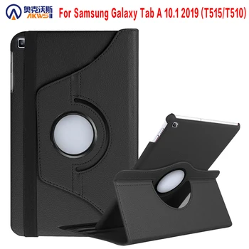 Puzdro Pre Samsung Galaxy Tab 10.1 2019 SM T510 T515 360 Stupeň Rotujúci Kryt Stojan PU Kožený Ochranný obal Na Kartu A T510