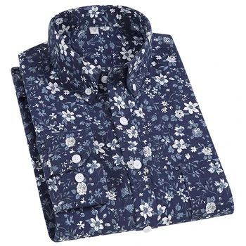 AOLIWEN značky mužov bavlna oxford tričko mužov kvetinový kvet bežné tlačené tričko s dlhým rukávom tlačidlo trend Č železnej košele slim