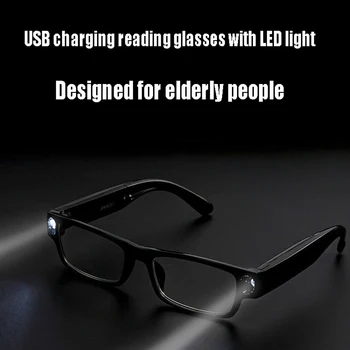 Multi-funkčné Nabíjanie pomocou pripojenia USB LED svetlo, Okuliare na Čítanie Muži Ženy HD Nočné Videnie Plnenie Presbyopia okuliare pre seniorov