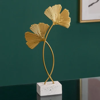Zlaté Železná Socha, Moderné Dekoratívne Listy Ginkgo pre Domácnosti, Kancelárie, Stôl, Stolný Dekor