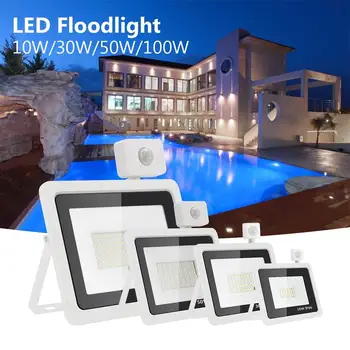 Biela shell PIR Senzor LED Flood Light 10W 20W 30W 50W AC220V Reflektory IP65 Vodeodolný Projektor záhrada, Vonkajšie Svetlo