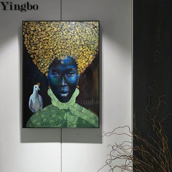 Black gold art 5D DIY Diamond Maľby Plné Námestie Cross Stitch Drahokamu vŕtať Africkej ženy s vták Diamond výšivky