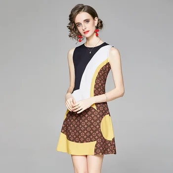 Šaty Žien Mini Plus Veľkosť Narodeniny Sexy Polyester Office Lady-LINE O-Krku Lete Tlač KRÁTKE Pulóver Bežné Elegantné Oblečenie